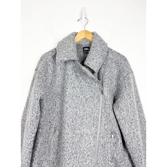 Zara Boucle Coat Gray Women’s Medium Oversized Peacoat Textured - Picture 9 of 13